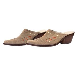 COLE HAAN | Cowboy Bohemian Tan Suede Mules Studded Detail for Free Spirited